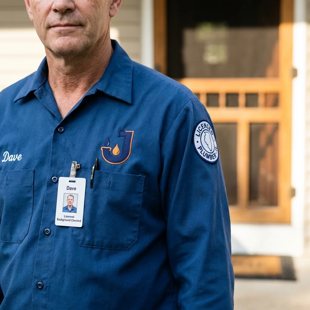 Licensed plumber showing ID badge in Rose Hill, VA