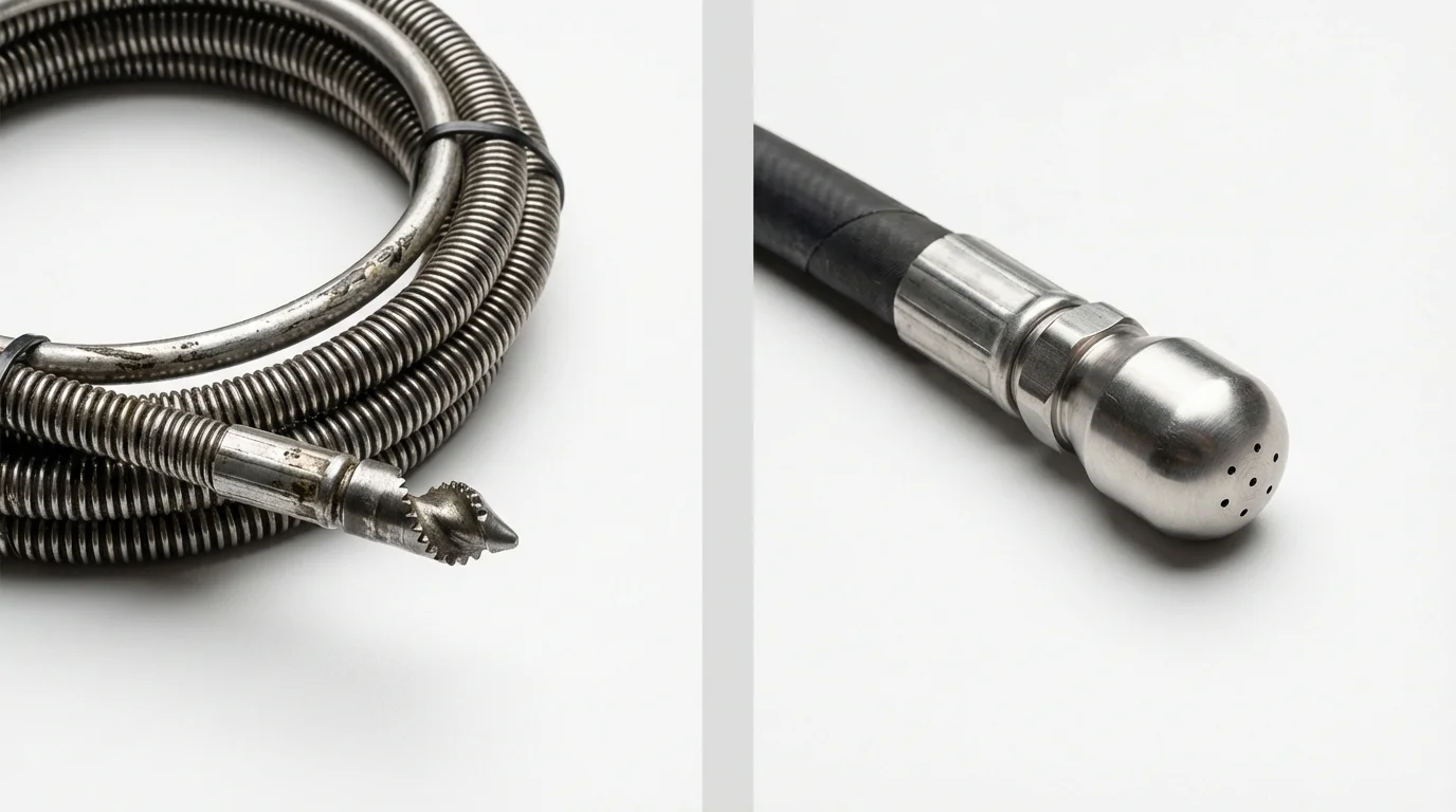 Drain snake cable and hydro jetting nozzle used for drain cleaning in Rose Hill, VA