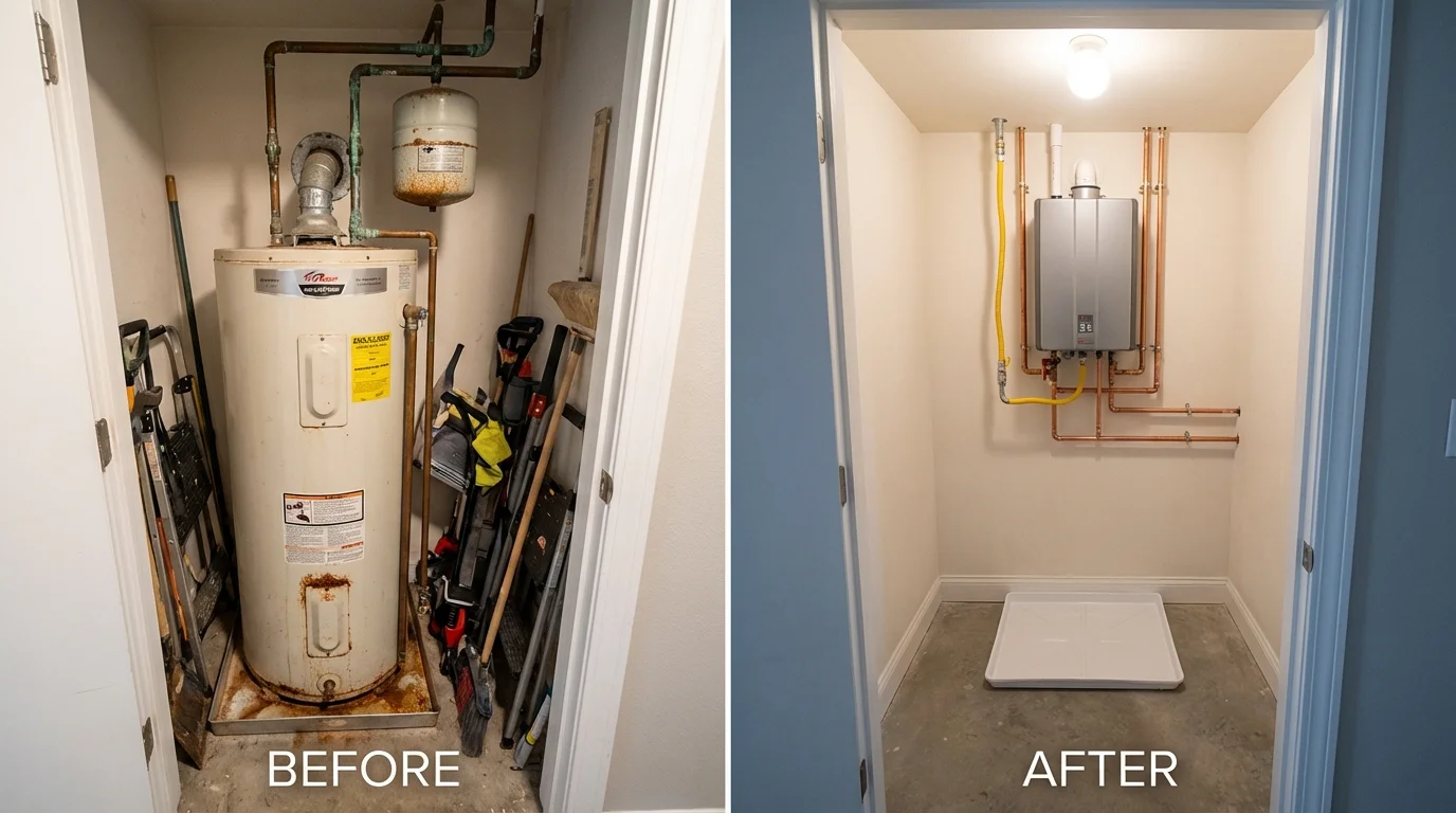Tank water heater versus wall-mounted tankless unit comparison for Rose Hill, VA homeowners