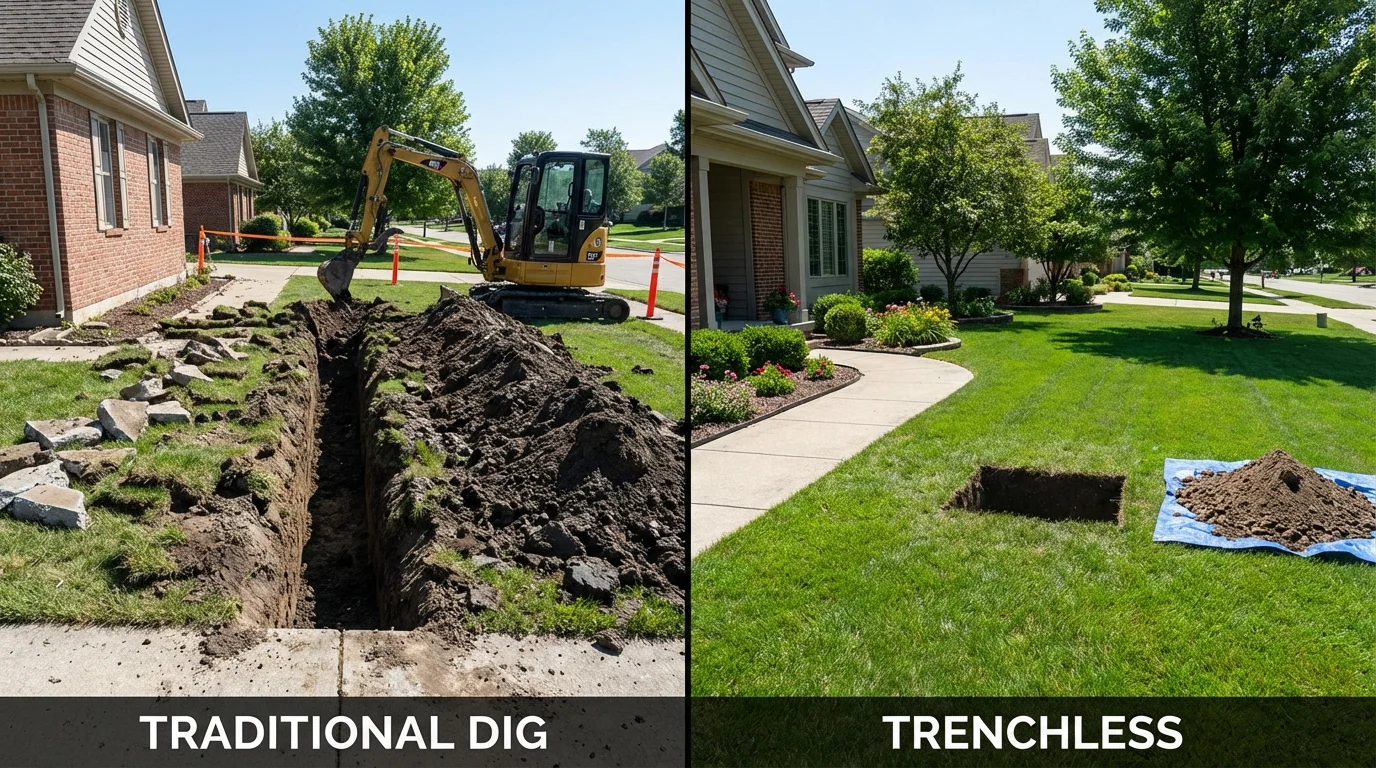 Trenchless sewer repair with minimal yard damage versus traditional excavation in Rose Hill, VA